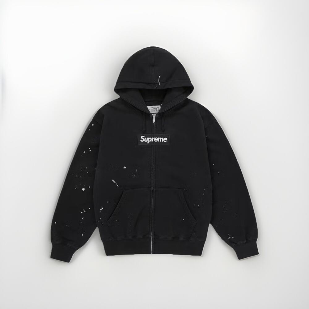 Supreme MM6 Maison Margiela Box Logo Zip Hoodie Black Paint Splatter Large SS26